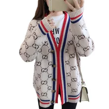 Женский вязаный кардиган Весенняя Корейская версия Дикая мода женский свитер элегантный свободный однобортный Трикотаж Пальто Lj368