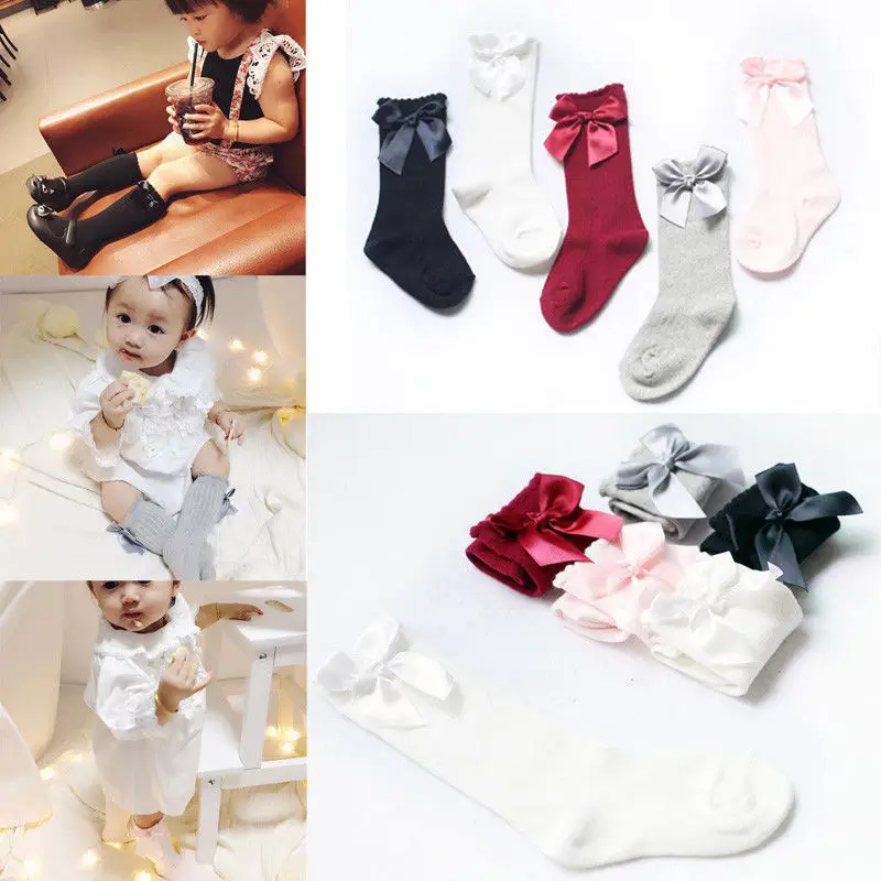Носки для маленьких девочек милые Гольфы с бантиками длинные детские носки без пятки