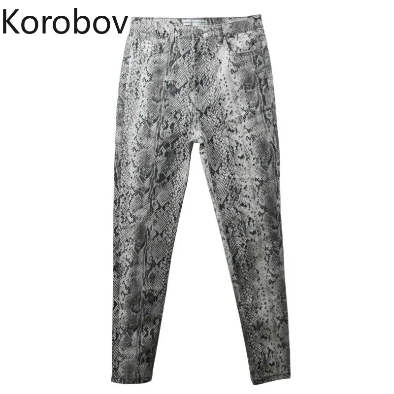 

Korobov Women Snake Print Pencil Pattern Trousers Ladies High Waist Skinny Fashion Stretch Autumn Winter Elastic Female Pants