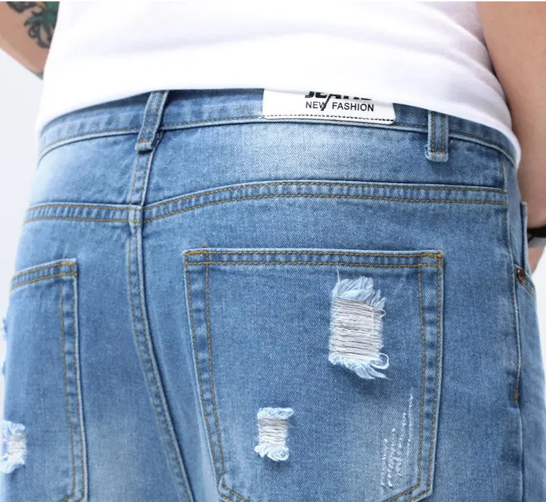 Fashion Men Jeans Solid Pencil Pants Cotton Cargo Jeans Pant Simple Color Male Trousers Youth Full Length Brand Hollow Out Jeans 10