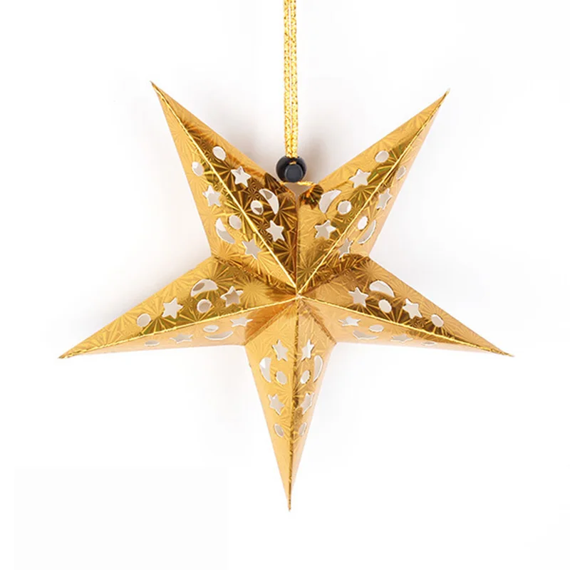 3D блестящая Звезда стерео лазерный бумажный фонарь пентаграмма лампа 30 см/45 см/60 см подвесные елочные украшения Рождественская Декорация - Цвет: Gold