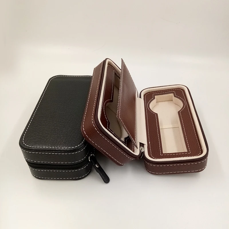Best Quality  High End Zipper Watch Box 2 Couple Watch Bag Convenient PU Leather Watch Box Name Watch Jewelry Rec