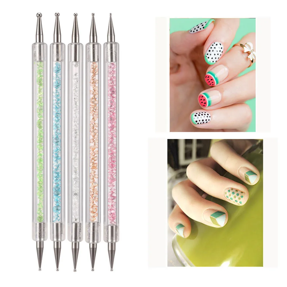 5PCS 2WayCrystal Dotting Manicure Tools Painting Dot Pen Nail Art Paint