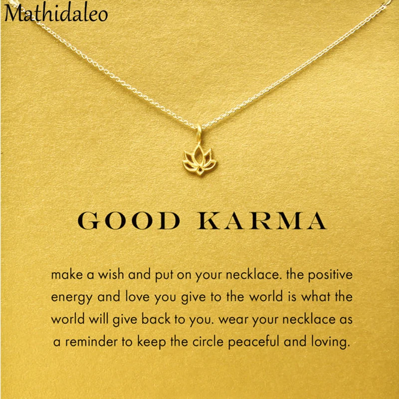 

Good Karma Lotus Necklace Gold Color Pendant Necklace Clavicle Chain Statement Necklace Women Jewelry E009