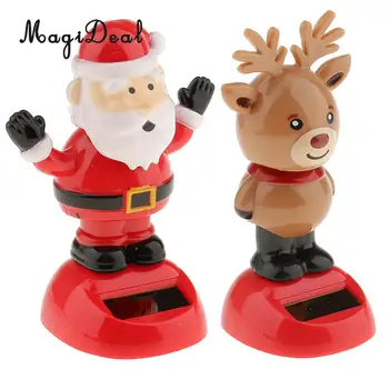 

2pcs Solar Powered Santas Elk Bobbling Toy Shaking Swinging Solar Doll Motor Car Window Ornaments