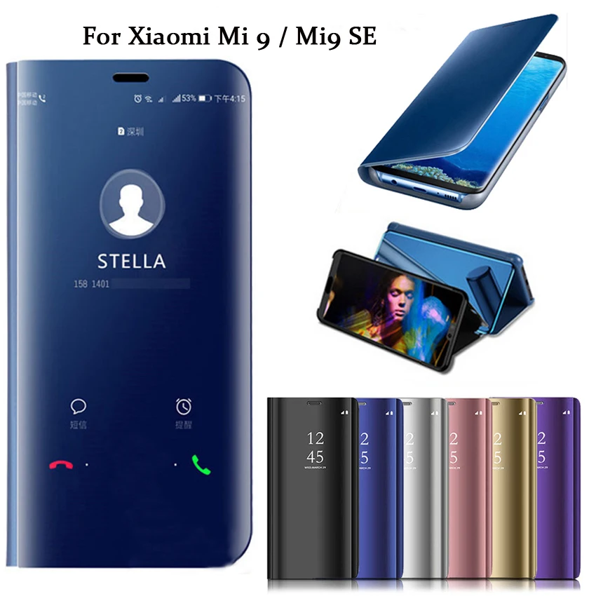 Зеркальный смарт чехол для Xiaomi Mi 10T Pro кожаный флип Redmi Note 8T Note7 8 K20 9T Mi9 SE Poco X3