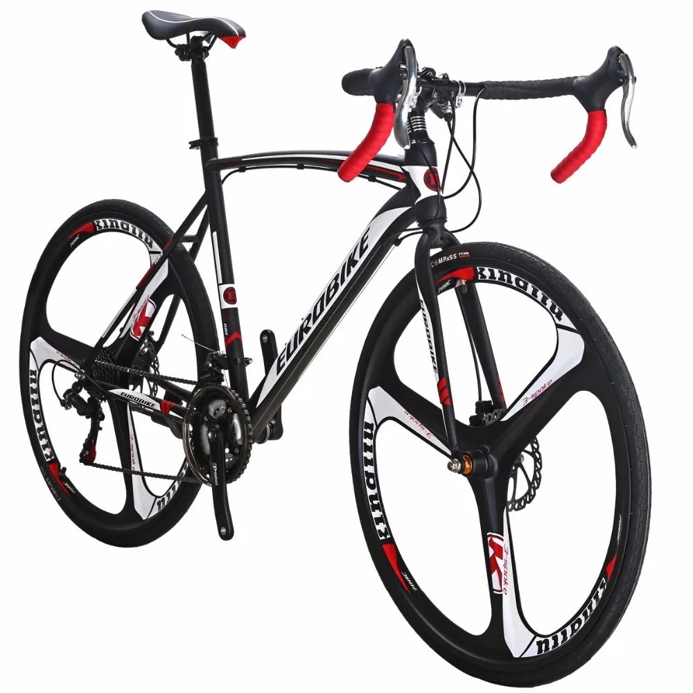 EUROBIKE Road Bike 21 Speed 700C Bicycle Dual Disc Brake Frame size 54cm 3-Spoke Bike