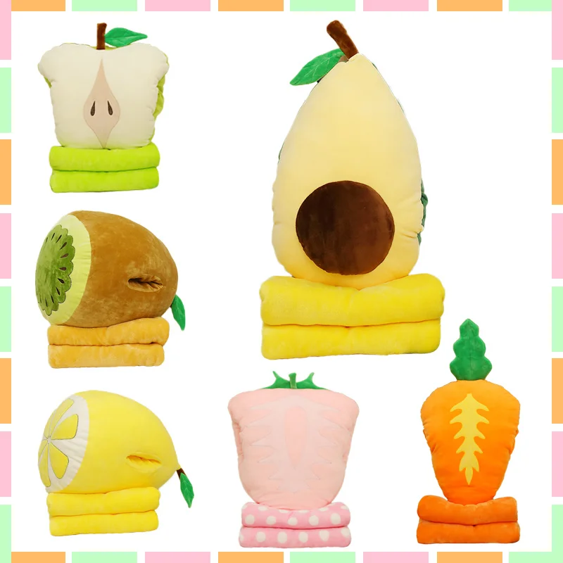

3 in 1 Fruit Vegetables series Pillow BlanketDoll Apple Strawberry Lemon Kiwifruit Avocadoand Soft Plush Doll Toy