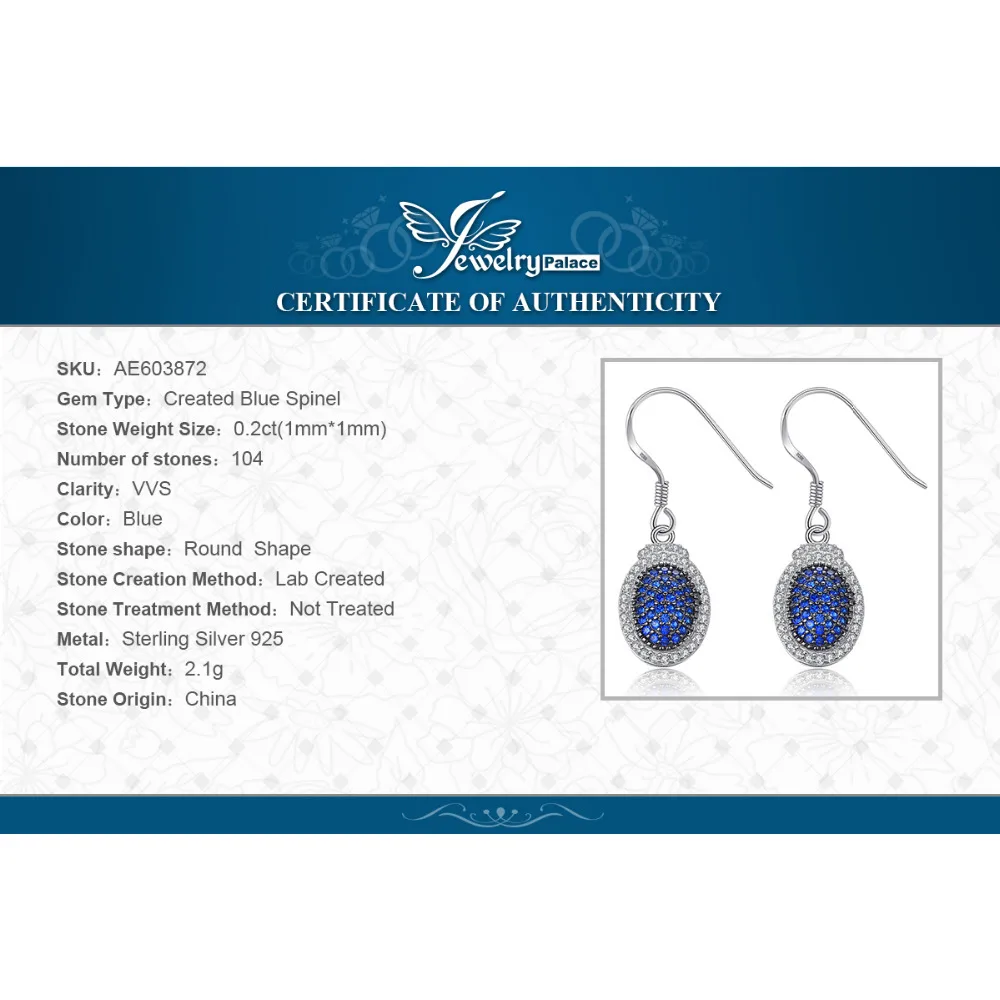 JewelryPalace создан синий шпинель проложить висячие серьги 925 пробы серебро красивый