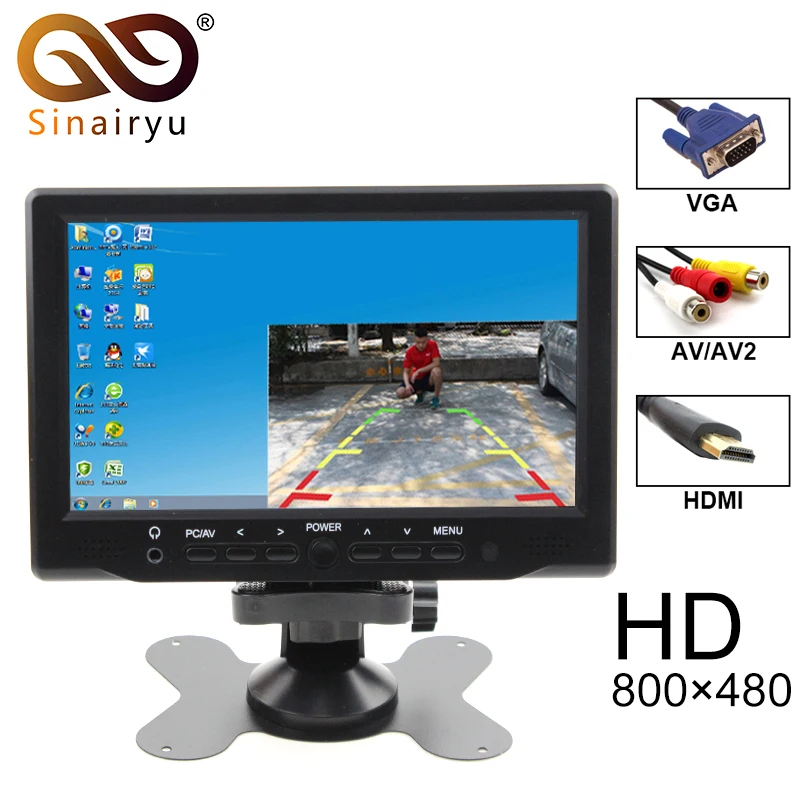 

2019 New 7 Inch 800x480 TFT Color LCD Car Video Parking Monitor With HDMI VGA AV Input CCTV Security Monitor + Remote Control