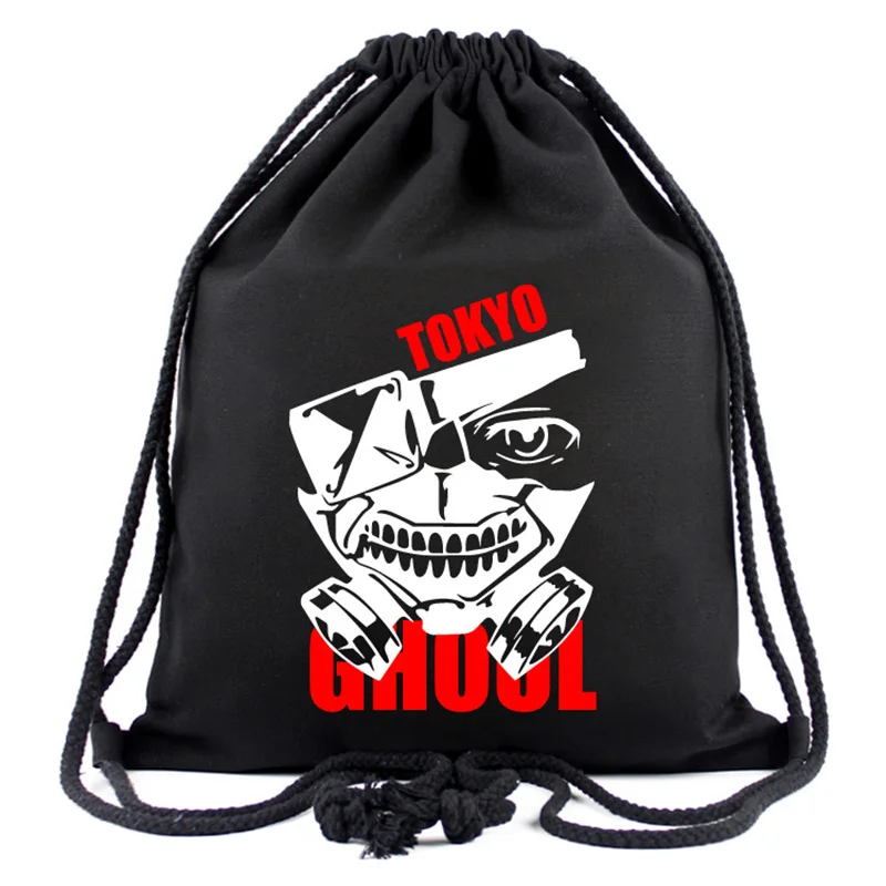 Japanese Anime Tokyo Ghoul Drawstring Bags Canvas Black Backpacks for Students Boy Girl