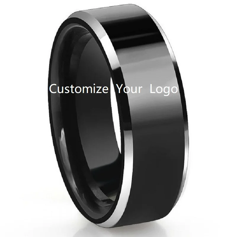

Custom Engrave Personalize Logo Name Wedding Date 8mm Black Tungsten Carbide Wedding Ring Fashion Men Jewelry