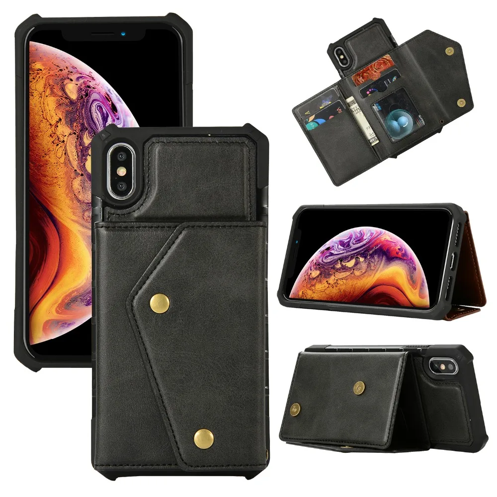 For iPhone 7 Wallet Case Military Grade Drop Protection Flip Leather Rubber Cover Card Slot