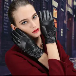 2018 кожаные перчатки Дамы Сенсорный экран Теплые; больших размеров бархат утолщение милые короткие тонкие раздел овчины ZP1019-5