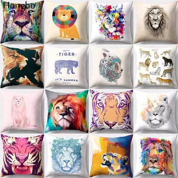 

Hongbo 1 Pcs Cartoon Animal Tiger Leopard Lion Printed Cushion Cover Decorative Pillowcase for Home Sofa Car Office