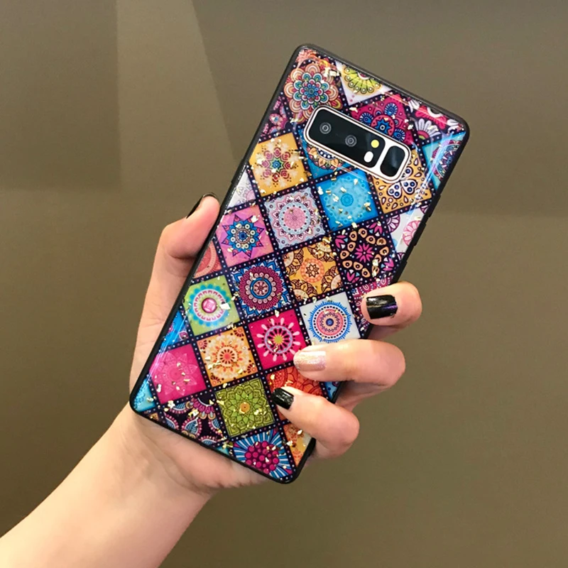 

Soft Case Cover For Samsung Galaxy S10 Plus Note 9 Retro Ethnic Grid Glitter For Samsung S9 S8 S10 plus S10e Note 8 Note 9 Funda