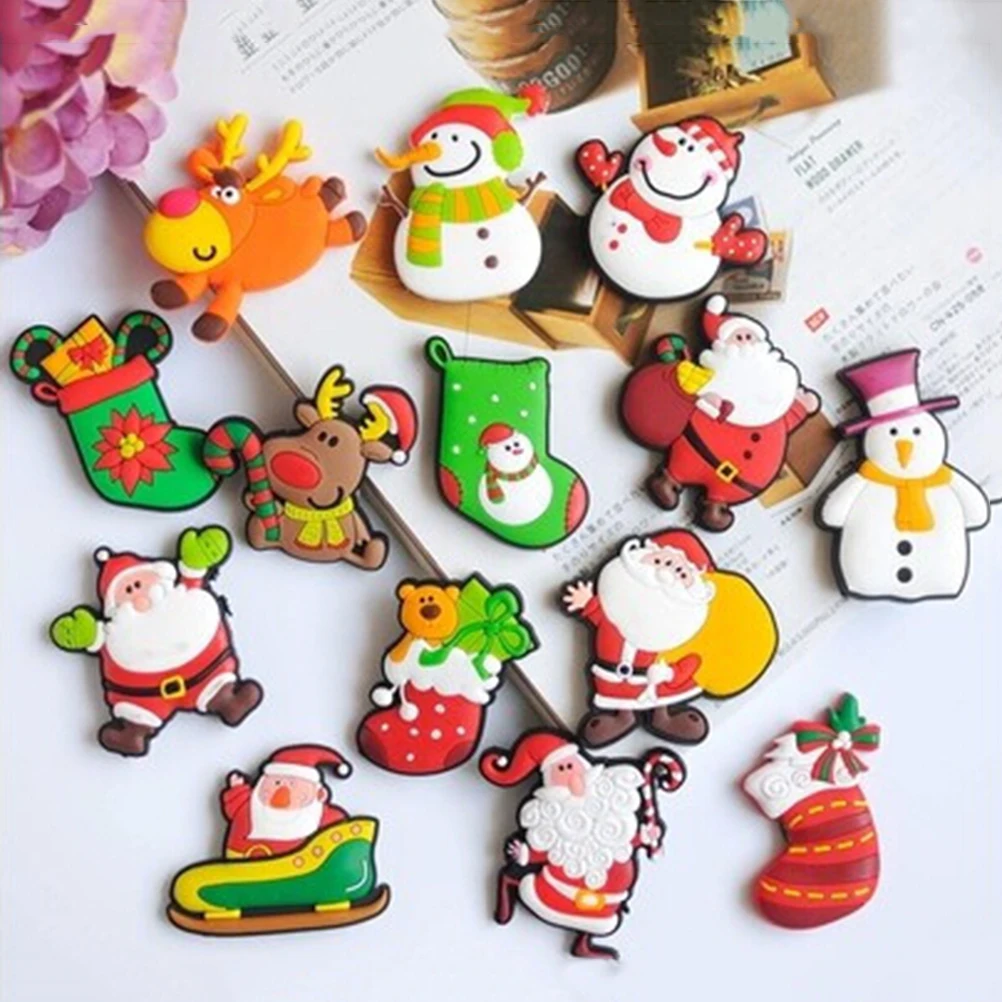 1Pcs Cute Christmas Refrigerator PVC Cartoon Snowman Reindeer