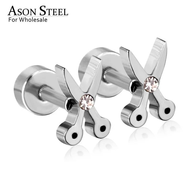 ASONSTEEL, золотые/серебряные AAA CZ ножницы, винтовые серьги-гвоздики, набор для женщин, крутые ювелирные изделия, серьги из нержавеющей стали с кристаллами, бижутерия