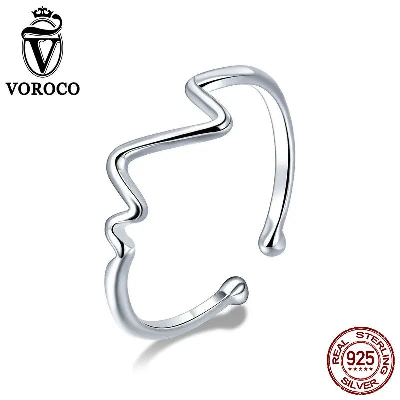 VOROCO Мода Heart Beat кольца для Для женщин 3A Циркон реального 925 пробы серебра волна