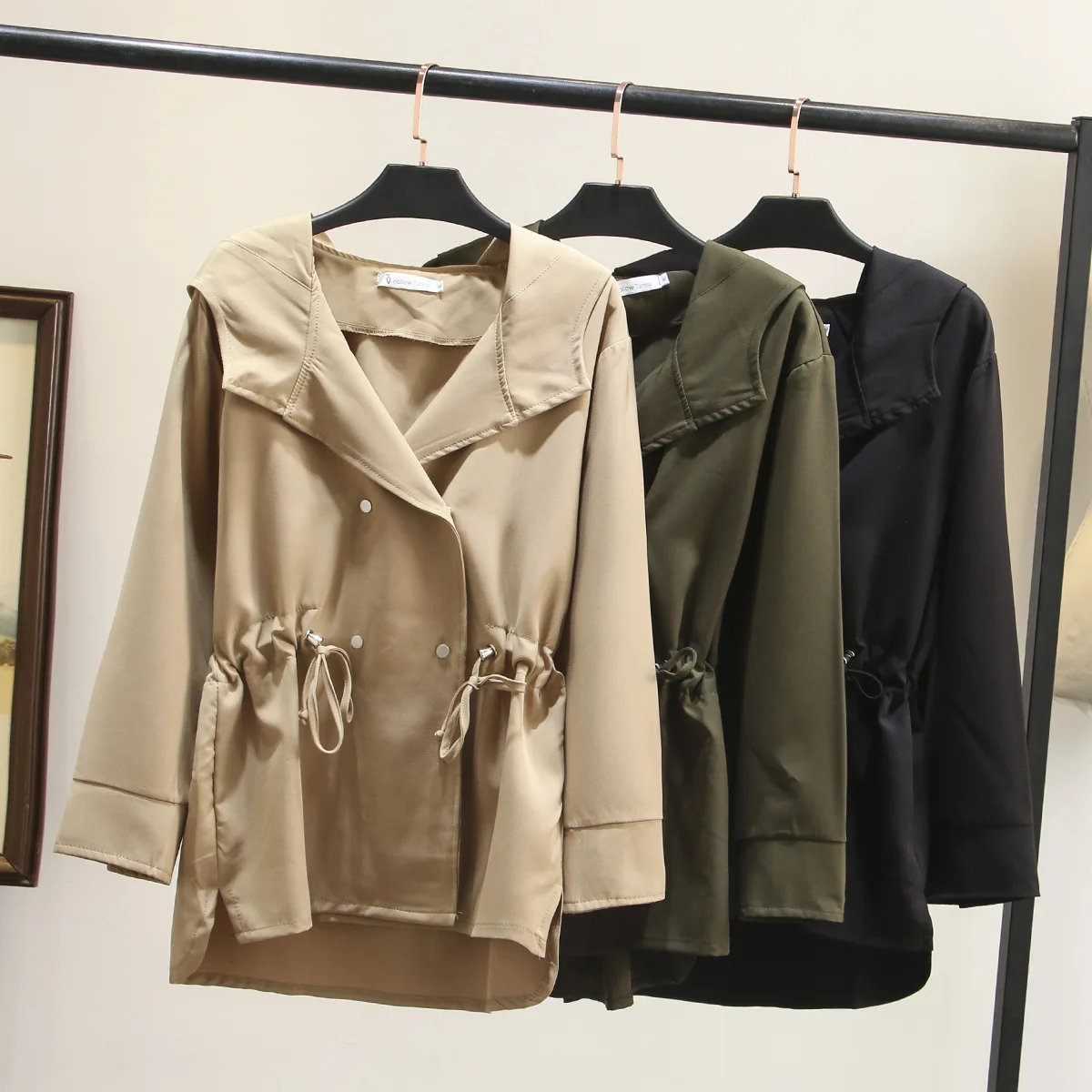 

NXH Autumn trench coat women slim waist hooded windbreaker raincoat plus size womens clothes
