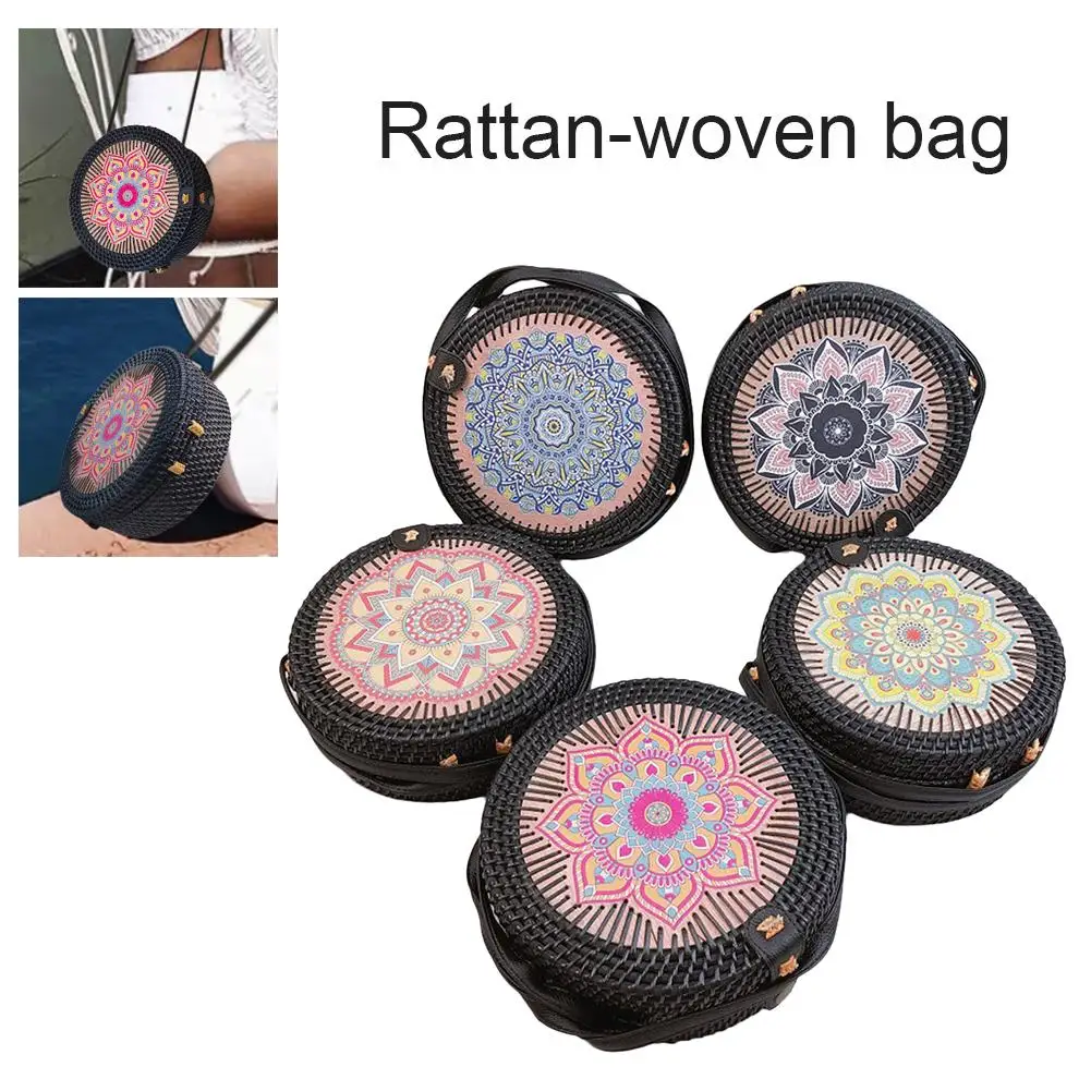 Сумка на плечо из ротанга ручной плетеная пляжная сумка Этническая Стиль роспись цветы соломенная сумка через плечо сумка для Для женщин