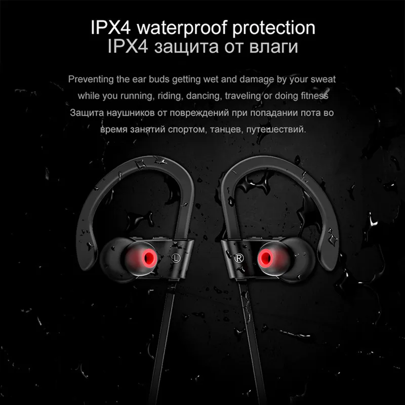 AMTERBEST ES7 Sport Running Bluetooth Earphone Earhook Noise Cancelling IPX4 Waterproof Wireless Headphone Ear Hook with Mic