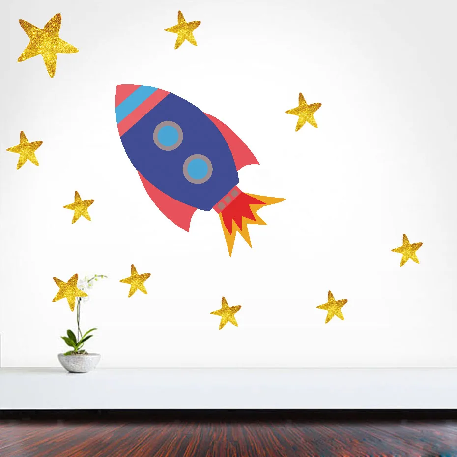 Rocket Stars Decal Cartoon Wall Art Decal For Kids Nursery Bedroom Vinyl Wall Sticker Removable Wallpaper Living Room Home Decor (2)