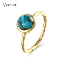 Vercret delicate turquoise rings handmade 925 sterling silver 18k gold ring fine jewelry for women gifts  sp