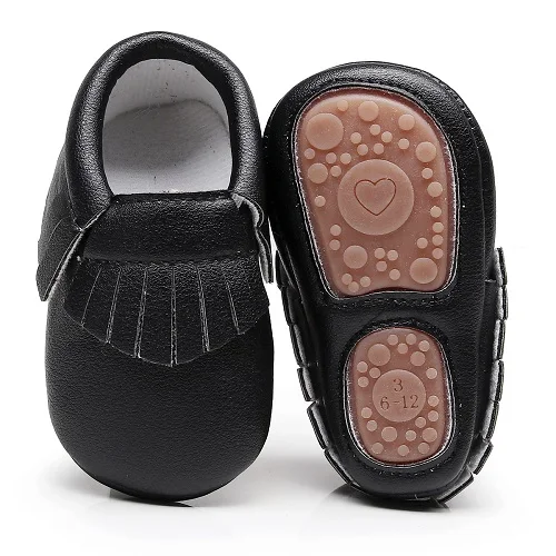 Мокасины из искусственной кожи с твердой подошвой для малышей; мягкая детская обувь с бахромой; нескользящая обувь для малышей; обувь для маленьких мальчиков и девочек - Цвет: black