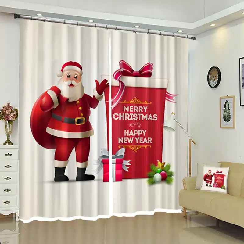 Customizable Christmas Curtains For Bedroom Cute 3d Santa Claus Pattern Kids Room Curtains For Living Room Cafe Kitchen Curtains