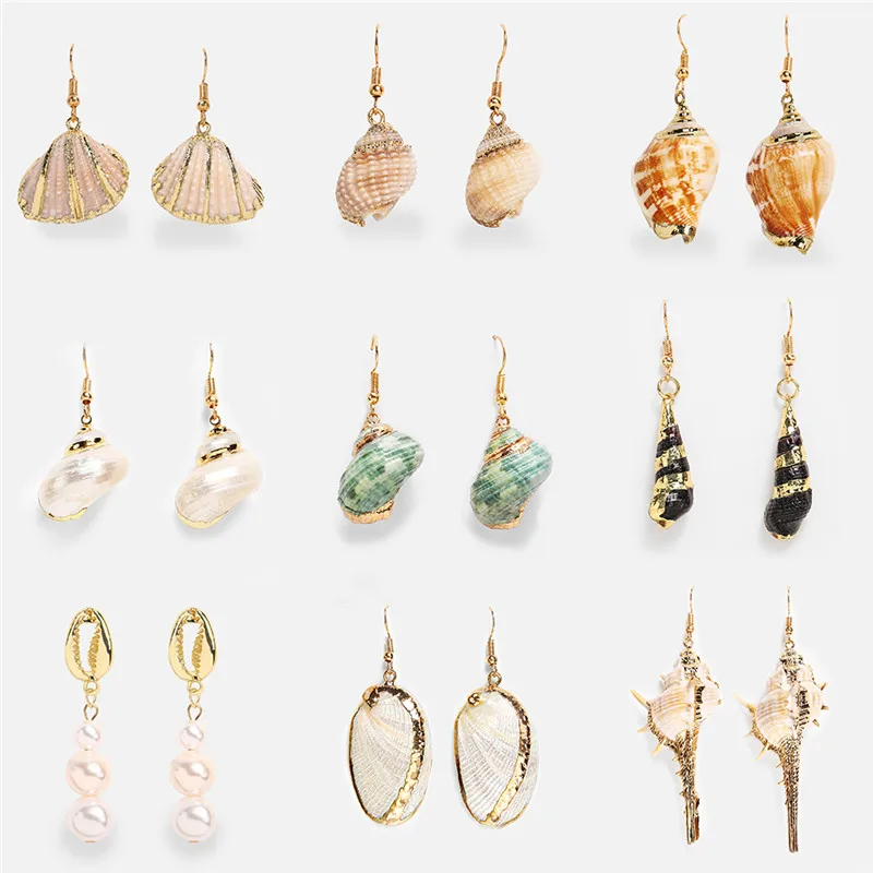 

IF YOU 2019 New Fashion Conch Shell Peal Earrings For Women Bohemia Cowrie Dangle Drop Earrings Summer Beach Gift Party Jewelry