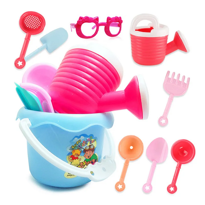 astounding  9PCS Kids Beach Toys Baby Beach Sand Toys Water Bath Beach Bucket Sunglasses Toys Outdoor Games Sum