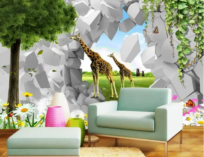 

3d stereoscopic wallpaper customized 3d wall murais wallpaper animal world Giraffe TV backdrop Non-woven photo wallpaper