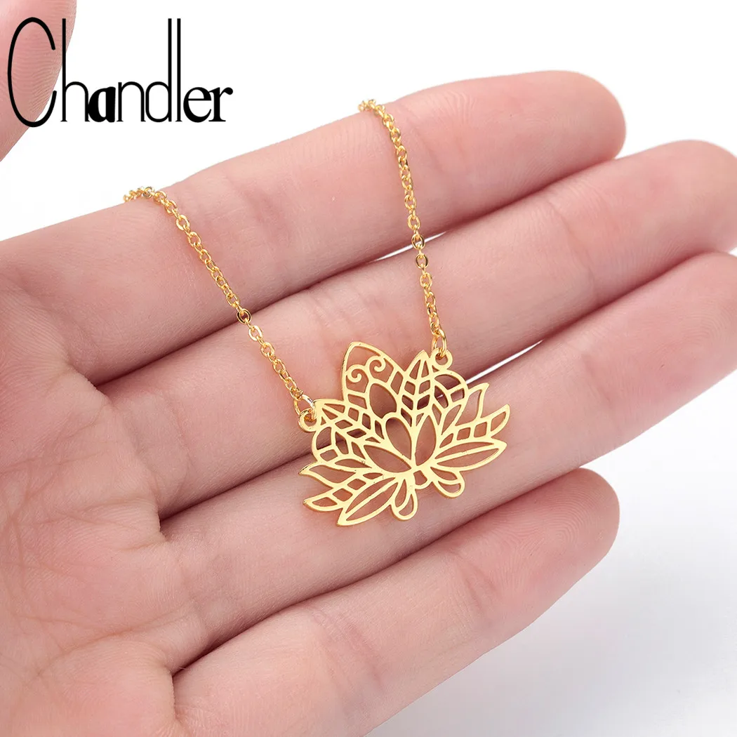 

Chandler Stainless Steel Blooming Lotus Flower Necklace Origami Flower gold Color Rose Gold Color Yoga Muslim Collars Party Gift