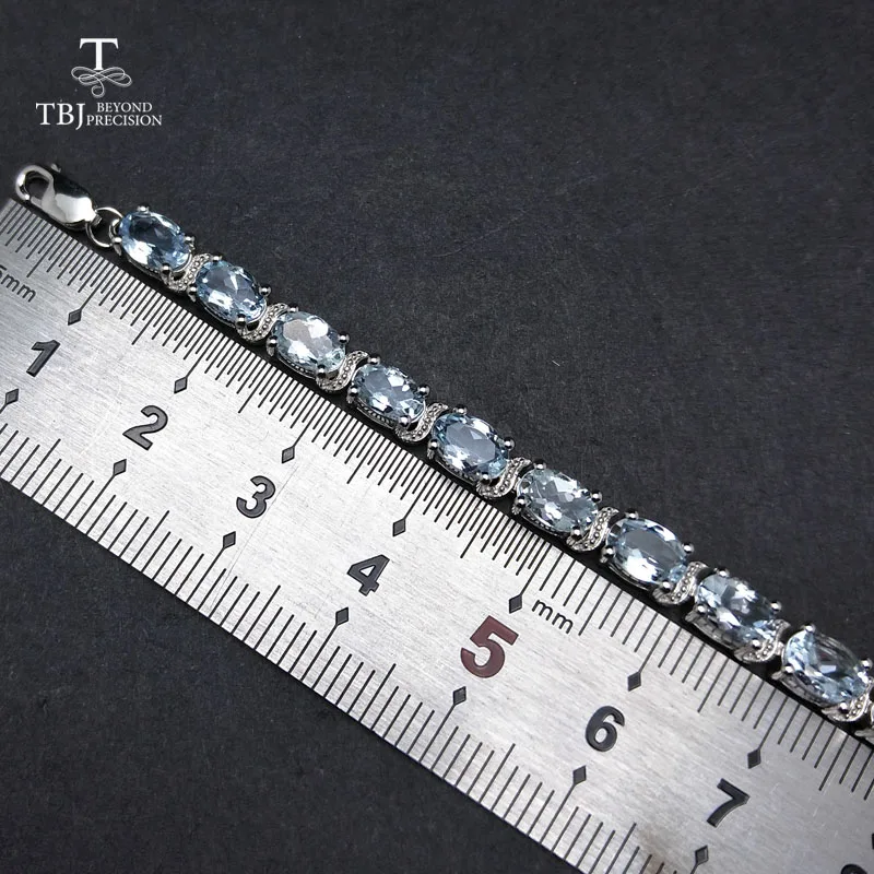 TBJ,100% Natural Brazil aquamarine gemstone Bracelet with extend chain in 925 silver for women & girls as gift with jewelry box