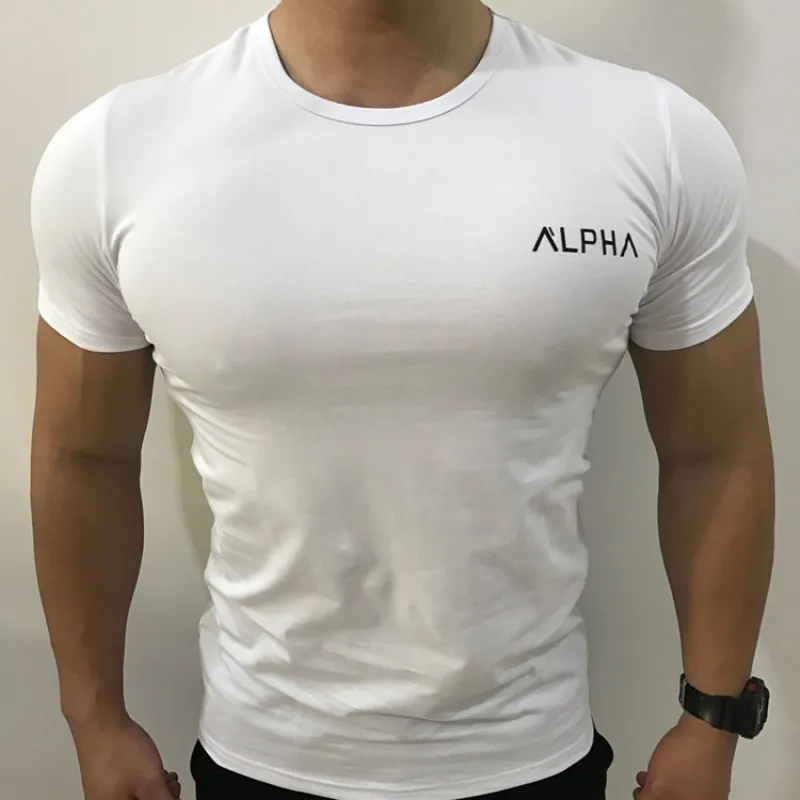 

ALPHA 2019 New Brand clothing Gym Tight t-shirt mens fitness t-shirt homme Gym t shirt men fitness Summer tops