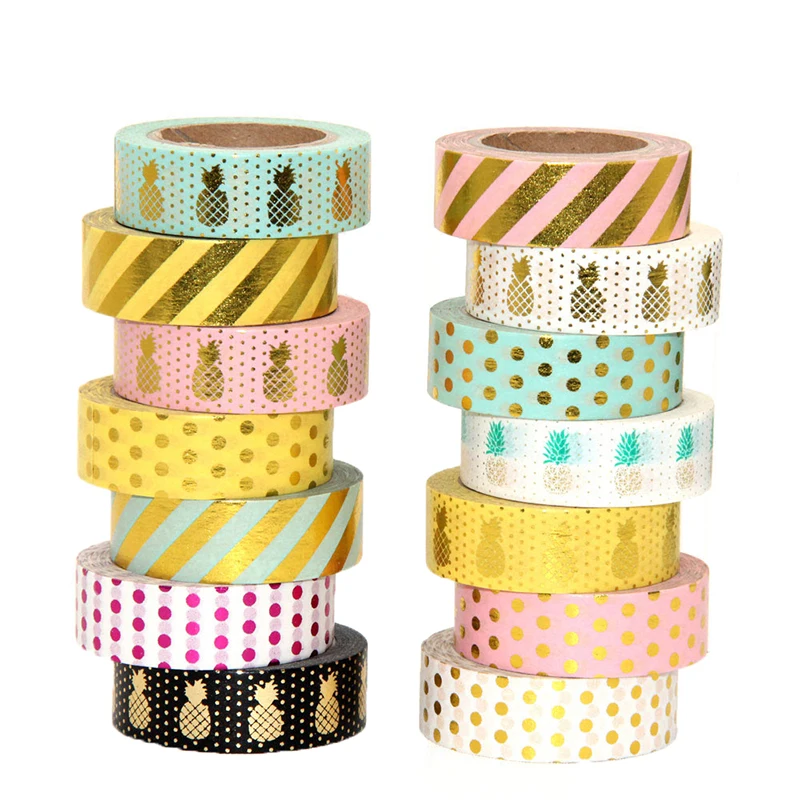 

15mm*10m Striking Gold Stamping Pineapple Fruit Japanese Washi Tape Scrapbooking Tools Papelaria Decorative Masking Tape