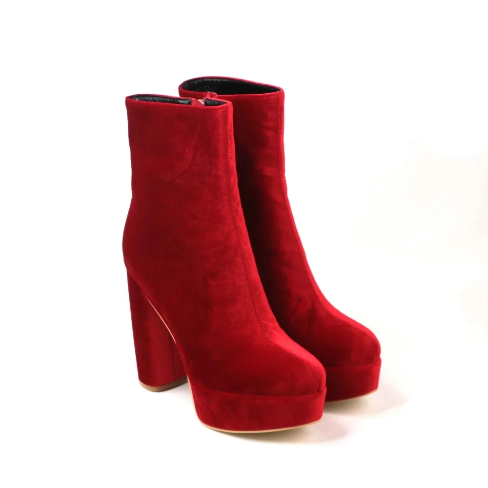 

Women Chunky Platform Heel Ankle Booties Fashion Velvet Female High Heels Shoes Woman Spring Winter Round Toe Boots With Zipper