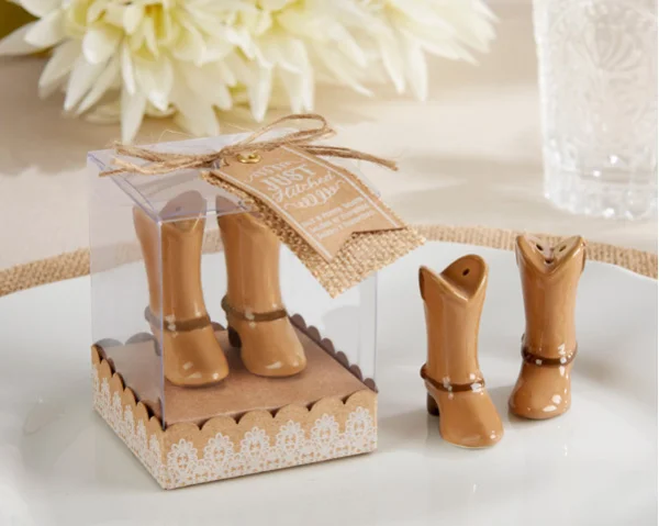 2" WESTERN BOOT CERAMIC SALT AND PEPPER SHAKER GIFT SET COUNTRY THEMED WEDDING 