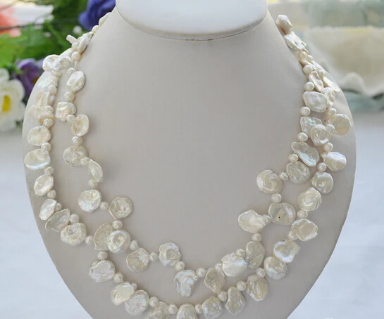 

Miss charm Jew1463 2row 19" 15mm WHITE BAROQUE lamina KESHI REBORN PEARL NECKLACE AAA