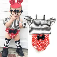 Лето г. Детские комплект одежды для девочек из футболки и топы+ шорты-памперсы крышка 2 шт./компл. на возраст от 0 до 24 месяцев, Одежда для новорожденных и детей ясельного возраста; Одежда для младенцев