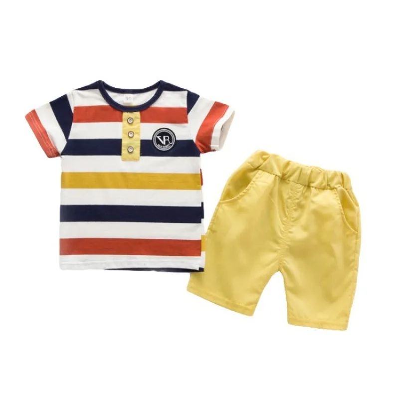 

2019 New Infant Boy Summer Cartoon Triped T-Shirt+Cotton Shorts Clothes Sets Children Kids Clothing Set Kids New Styles