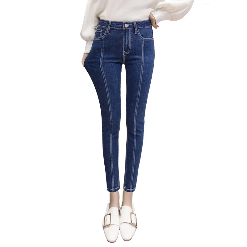 Узкие джинсы стретч Женская одежда Демисезонный Высокая Талия джинсовые брюки Высокая Талия полосатые эластичные узкие джинсы брюки