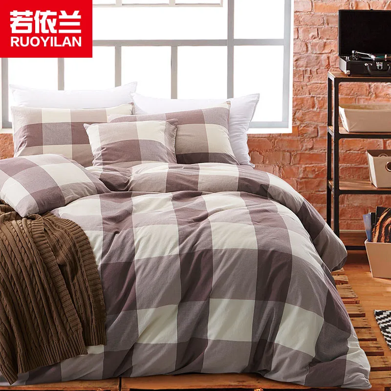 

Large Plaid 100% Washed Cotton Four-piece Bedding Set Single Double Soft Home Duvet Cover Bed Sheet Pillowcase DHL Free Shipping