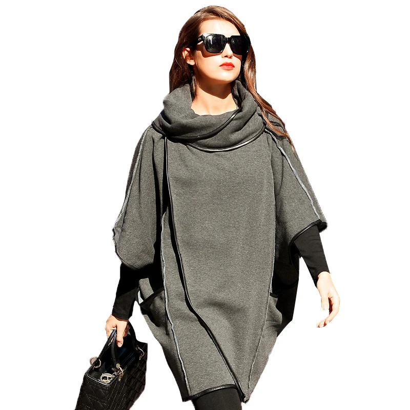 

Women Autumn Overcoat Loose Pullover Cloak Capes & Ponchos Winter Warm Fleece Top Knitted turtleneck Sweater Outwear Fashion