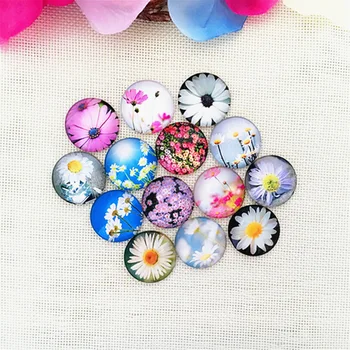 

12/14/16/18/20/25/30mm Beautiful flowers Round Glass Cabochon Domes Flat back Glass beads Jewelry Finding Cameo Pendant Settings