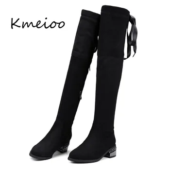

Kmeioo boots woman suede High Quality 2018 New Women Over The Knee Boots Lace Up Sexy High Heels Women Shoes Lace Up Winter Boot