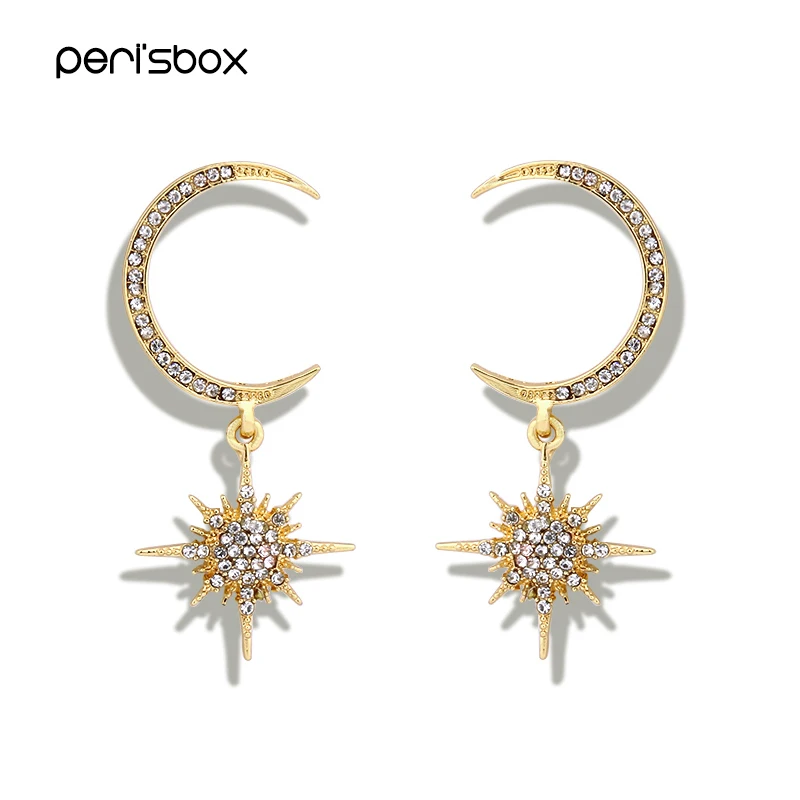 Peri'sBox Винтажный Золотой цвет мульти-кристаллы Луна и звезда висячие серьги ювелирные изделия Стразы полумесяц звезда серьги для женщин