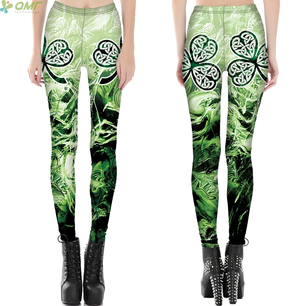Green Love Clover Leaf Pattern Women Yoga Leggings Harajuku Femme Gym