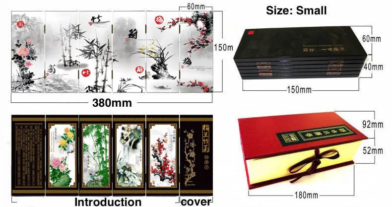 Мини Складные экраны 6 соединенных панелей декоративная роспись по дереву Byobu Цветущая Слива Орхидея Bbamboo Хризантема четыре джентльмена